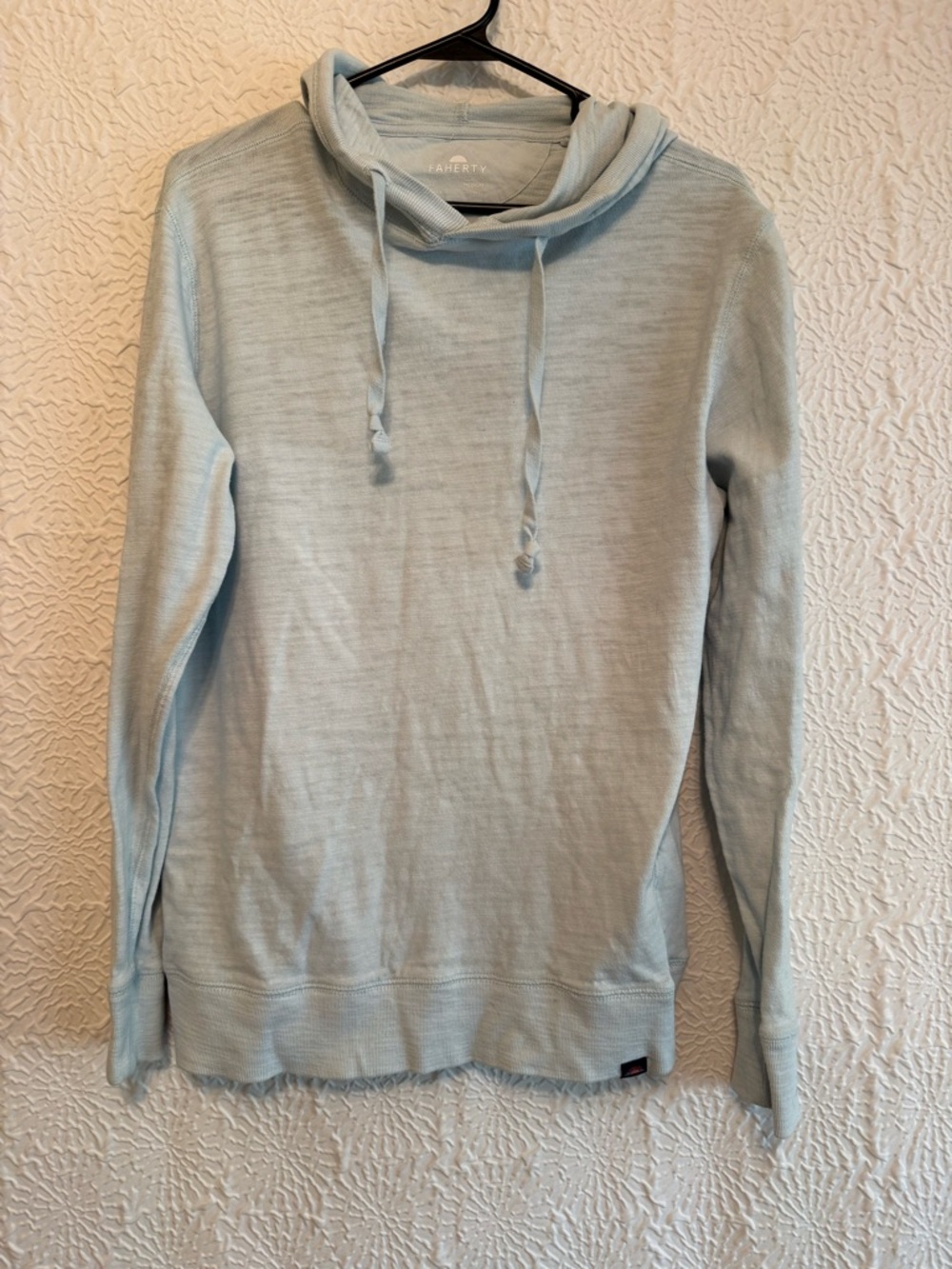 Faherty Pale Blue Sunwashed Slub Pullover Hoodie Sweater, Medium